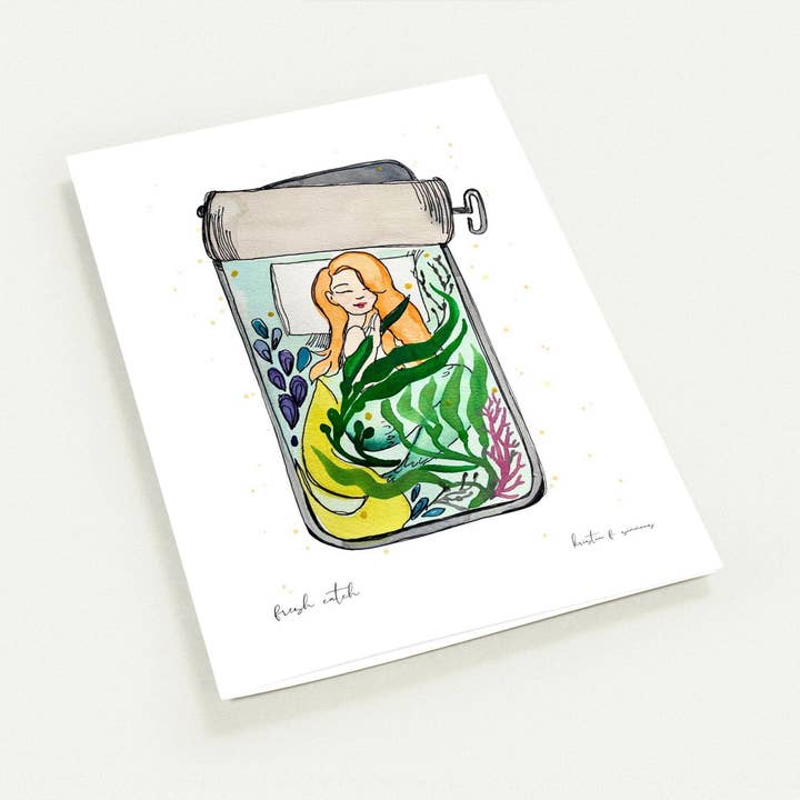 Luxus-Notizkarten ~Dosenfisch-Meerjungfrau - 4er-Kartenpackung für den Großhandel von Kristin F. Simmons Watercolors