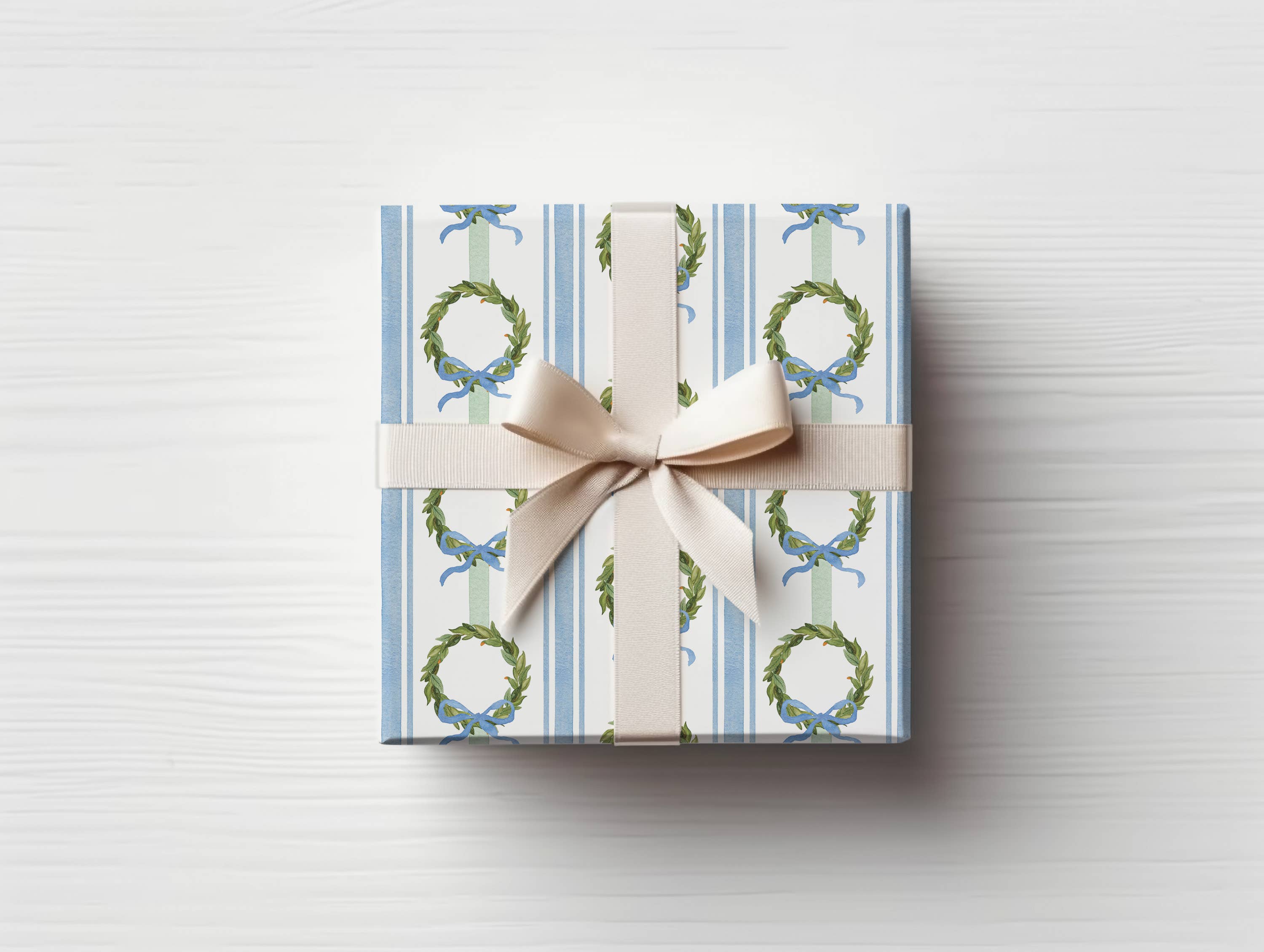 Ellen Davis Creative - Wholesale Flat Wrap - Magnolia Wreath Stripe Gift Wrap Sheets1