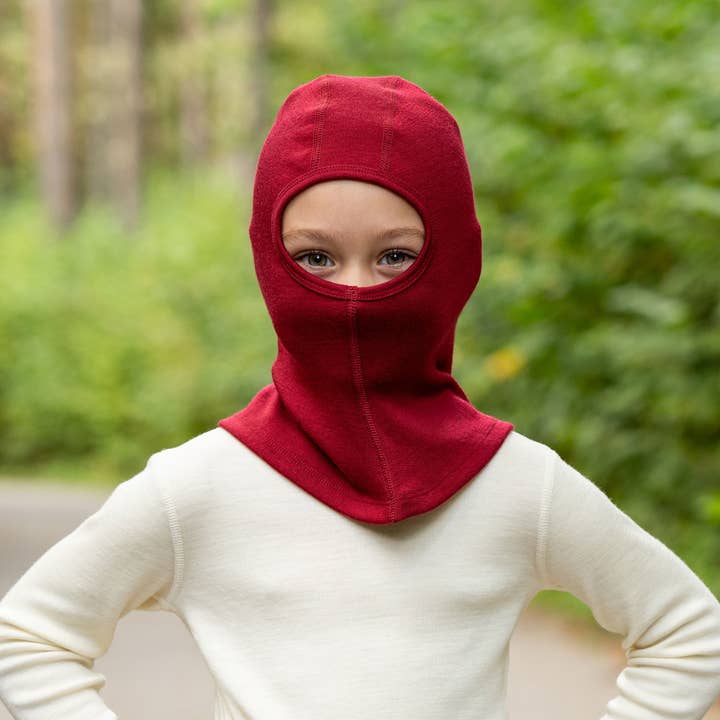 menique - Wholesale Beanie - Kids - Toddler Merino Wool Thermal Balaclava Cherry Red