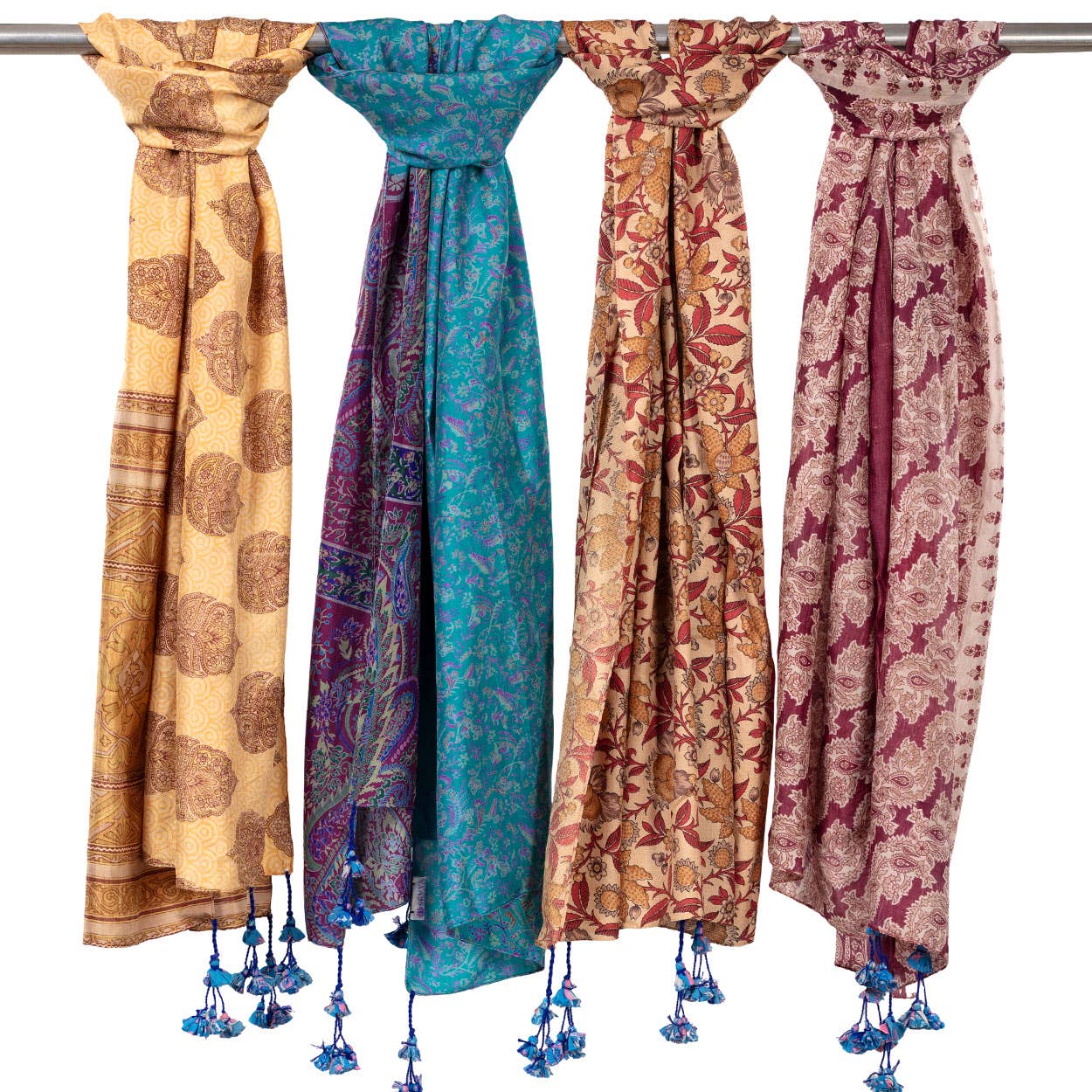 Sevya Handmade - Wholesale Scarf - Women's - Up-Cycled Silk Sari Tassel Scarves