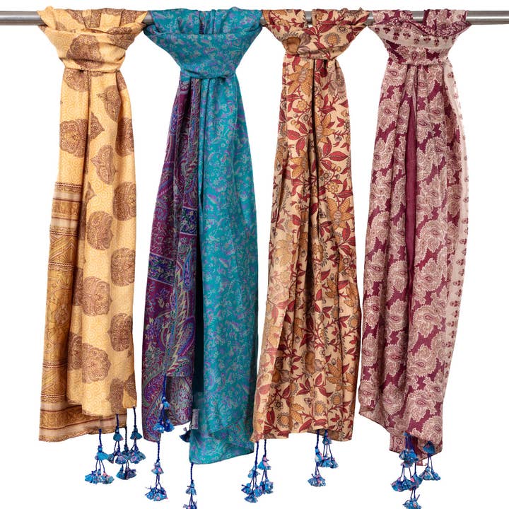 Sevya Handmade - Wholesale Scarf - Women's - Up-Cycled Silk Sari Tassel Scarves0