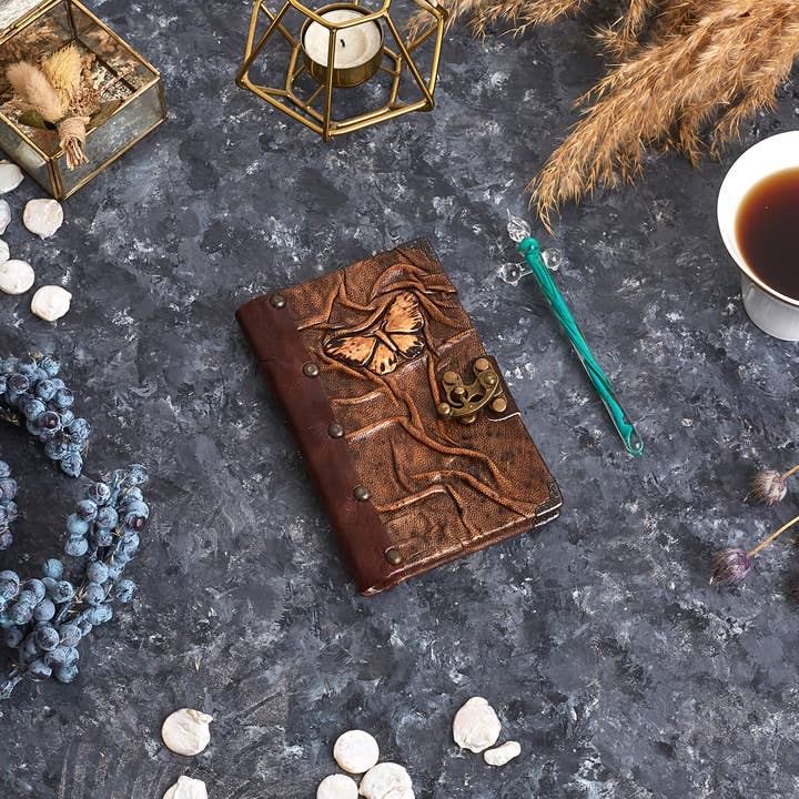 ML Marcaleather - Wholesale Notebook - Small Leather Notebook, Butterfly Journal Wrinkled Diary