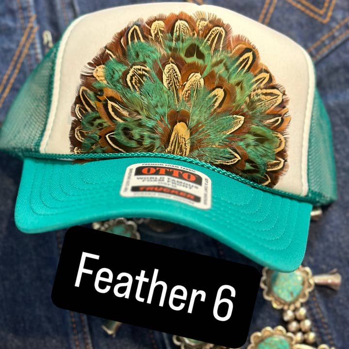 High Ho Silversmithing - Wholesale Trucker Hat - Women's - JADE AND WHITE FEATHER TRUCK HAT5