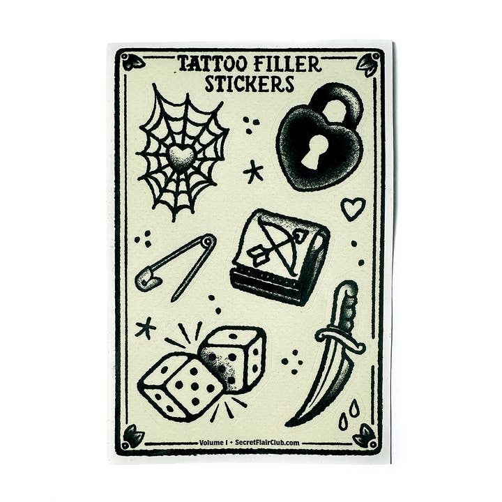 Tattoo Filler Stickers - Vol. 1 - 4 x 6 - 13 Mini-decals for wholesale by Secret Flair Club