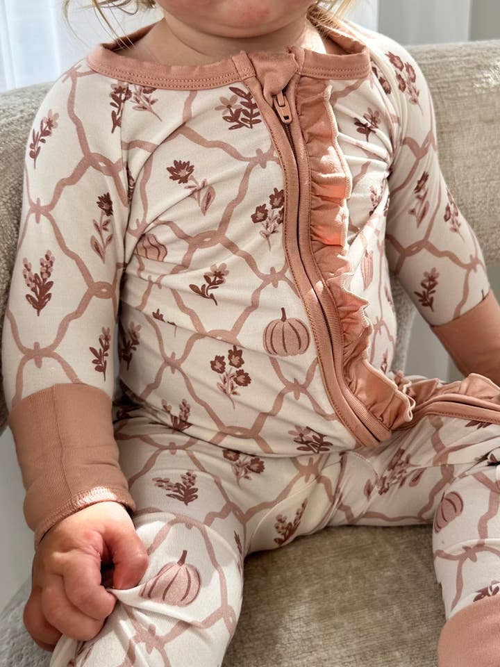 Autumn Blooms - Zipper Footie Pajamas for wholesale by Mini Moon
