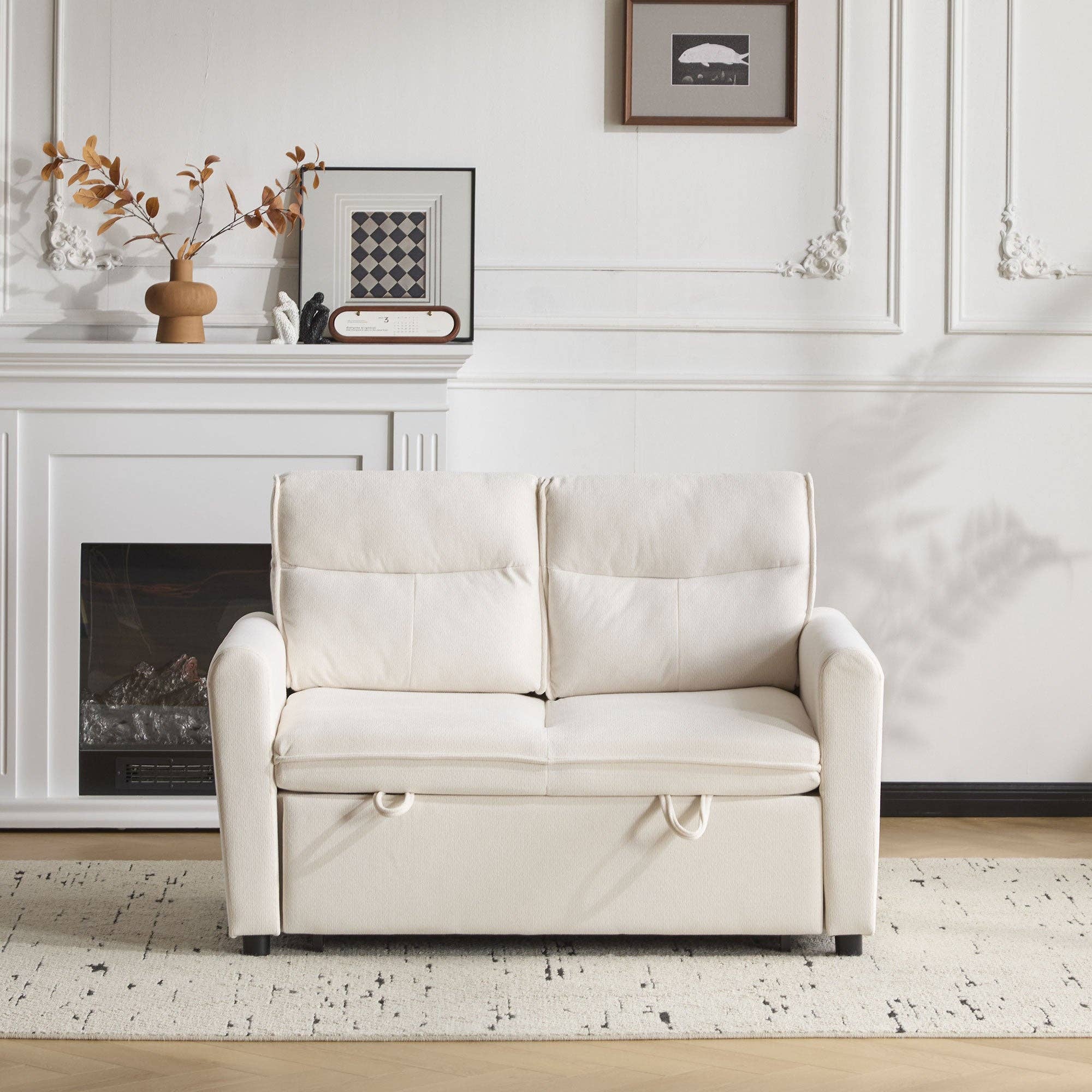 Urban Meuble - Wholesale Sofa - Light beige velvet 2-seater convertible sofa bed, 5-position backrest RIDGEGLEN5