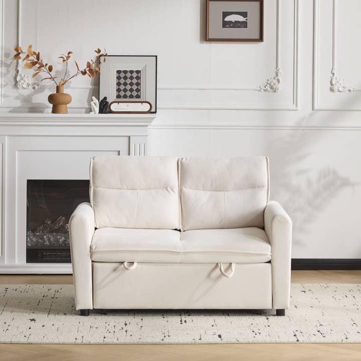 Urban Meuble - Wholesale Sofa - Light beige velvet 2-seater convertible sofa bed, 5-position backrest RIDGEGLEN5