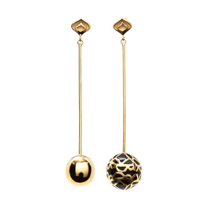 Signature Gold Sphere Onyx Resin Long Earrings for wholesale by Georgina Jewelry