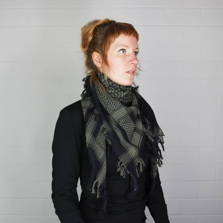 Tribal Trade GmbH - Wholesale Scarf - Unisex - Palituch black green-khaki Kufiya PLO scarf6
