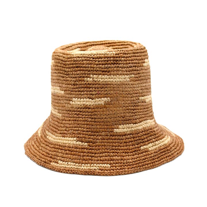 Shebobo - Vendita all'ingrosso Cappello di paglia - Donna - Cappelli a secchiello in paglia all'uncinetto con tesa da 3" e motivo a righe zebrate di Taylor3