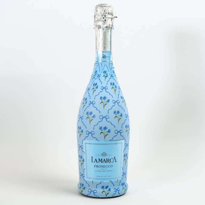 Beau Bouteille Rubans Bleus et Fleurs - Collection Prosecco pour la vente par Beau Bottles