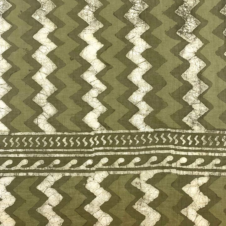 Anju Jewelry - Wholesale Scarf - Women's - Block Printed Cotton Scarf - Olive Green and Ivory Chevrons