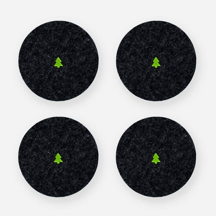 Lot de 4 sous-verres en forme de sapin - Feutre de laine 100% épaisseur 5 mm, largeur 4 pouces pour la vente par Lion Looms