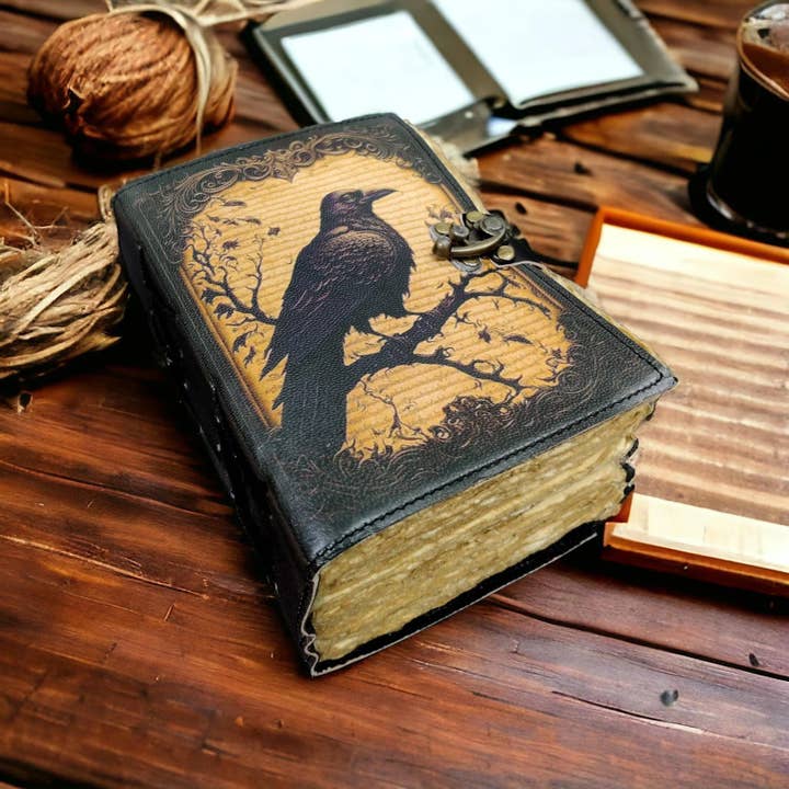 MNM HANDICRAFTS - Wholesale Journal/Diary - Leather Journal Gothic Notebook The Raven Grimoire shadow5