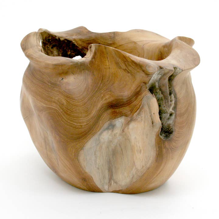 Vaso a forma di onda scanalata in radice di teak per la vendita all'ingrosso da parte di Housewares & Tabletops by Contrast Inc.