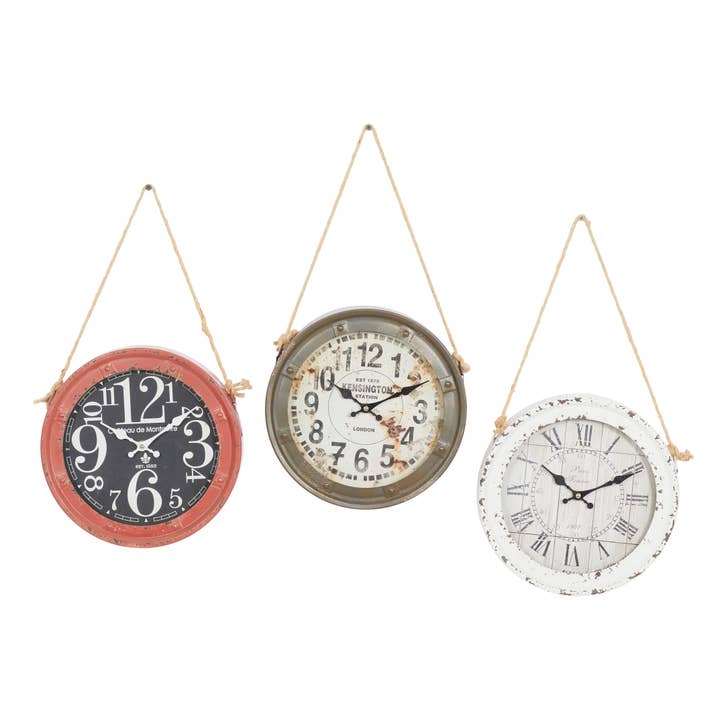 Vintage White Metal Wall Clock Set for wholesale by Deco Marché