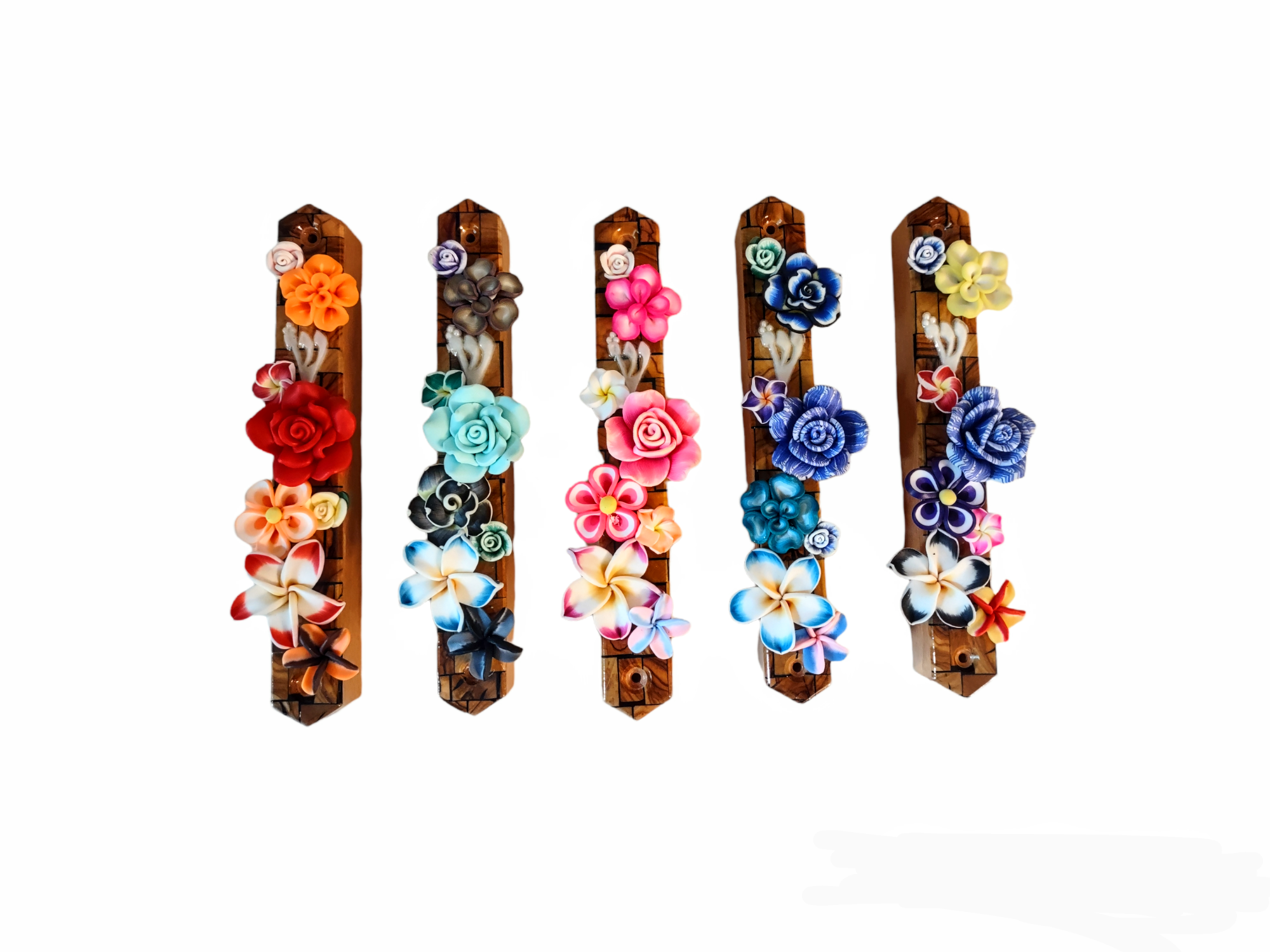 Eclectic Judaica - Wholesale Decorative Tabletop Object - Olive Wood Mezuzah with Flowers5