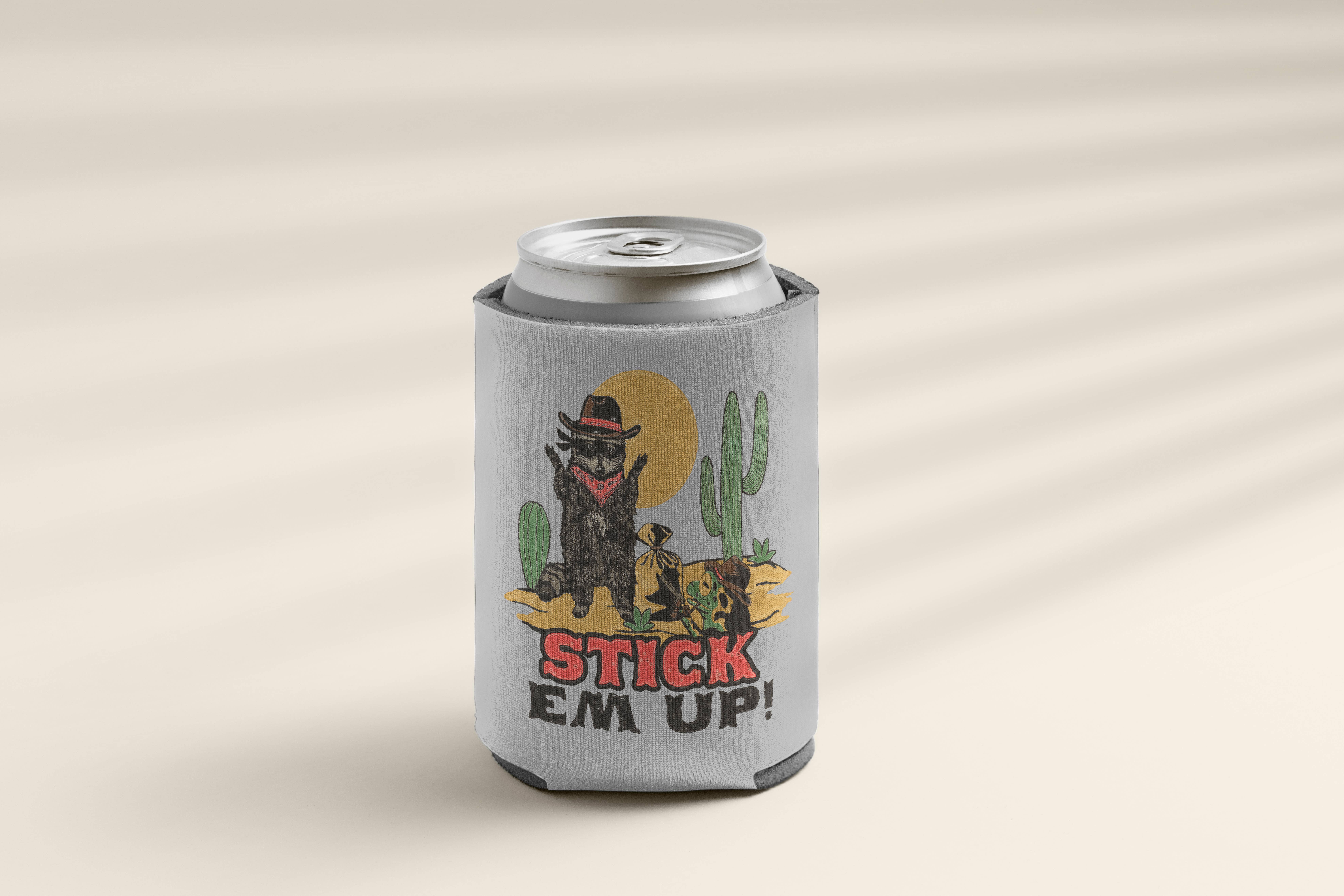 Cluster Funk Studio - Wholesale Drink Huggers & Koozies - Raccoon Cowboy Koozie1