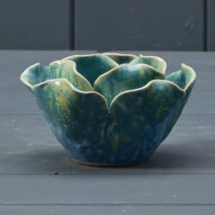 Flor de cerámica azul para vela de té para venta al por mayor de Satchville