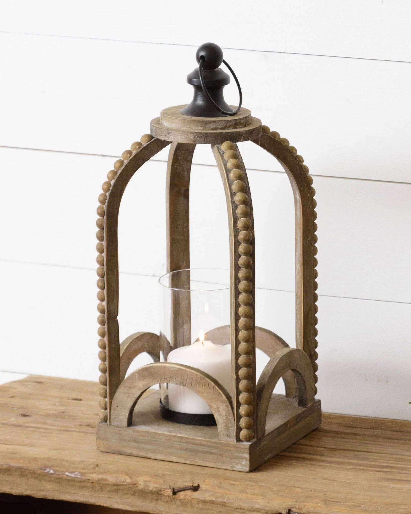 Audrey's Home & Gift - Wholesale Lantern - Lantern - Wood With Beading, Sm (PC)