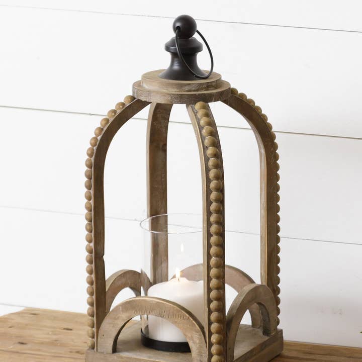 Audrey's Home & Gift - Wholesale Lantern - Lantern - Wood With Beading, Sm (PC)0