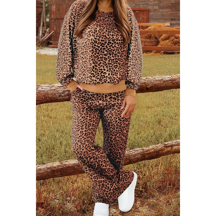 Western Leopard Top and Pants 2pcs Sets with Bow Embroidery for wholesale by fashionworks