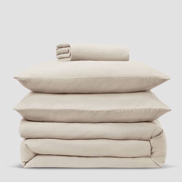 Piglet in Bed USA - Wholesale Fitted Sheet - Oatmeal Linen Blend Fitted Sheet3