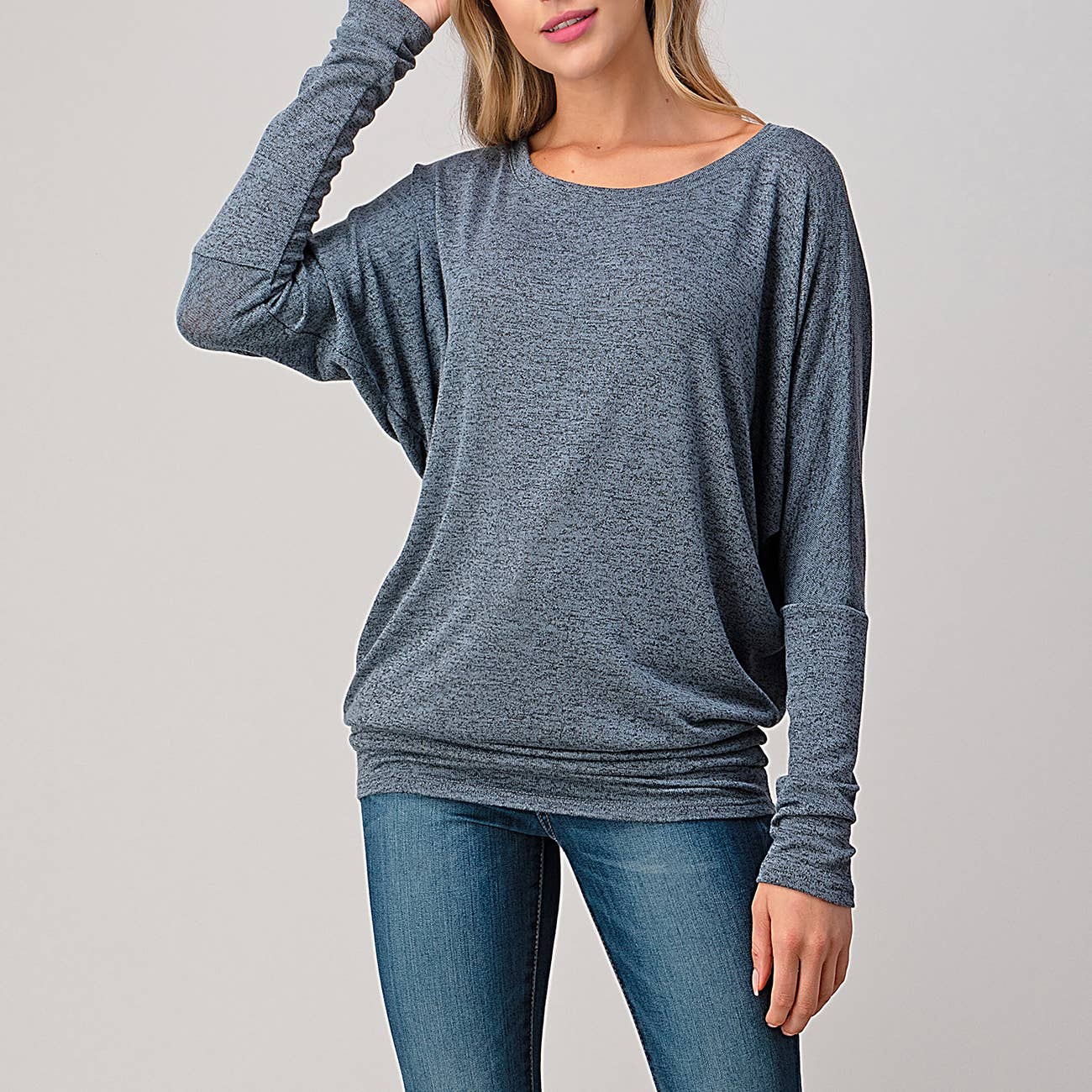 Heimious - Vente Haut en maille – femme - Haut en tricot Hacci à manches longues et col rond à manches Dolman, 270160