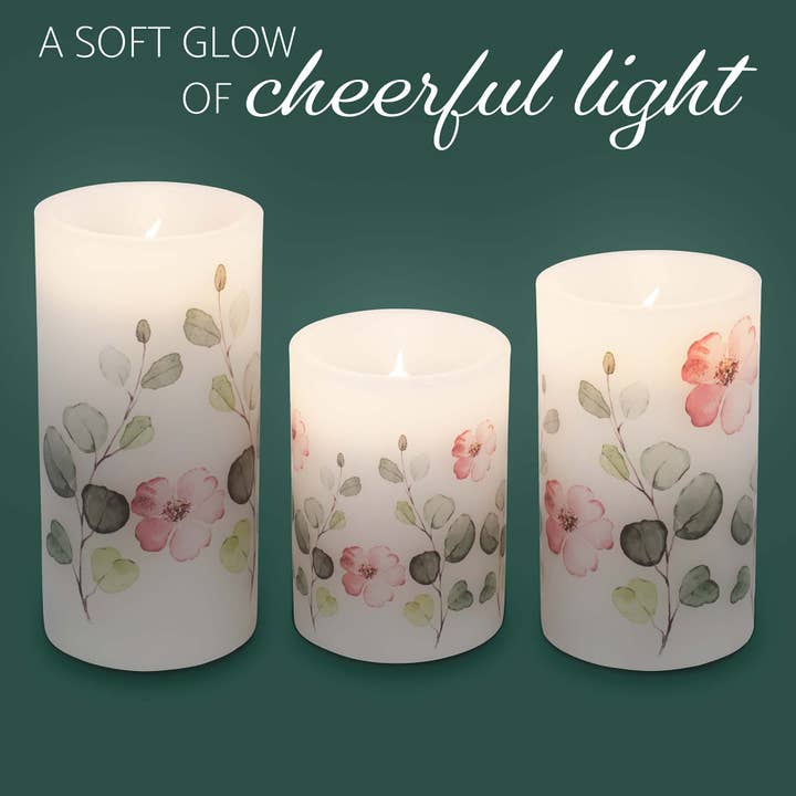 EAST AVENUE - Wholesale Flameless Candle - Floral Pink and Green 6 inch Flameless Candles Set of 32