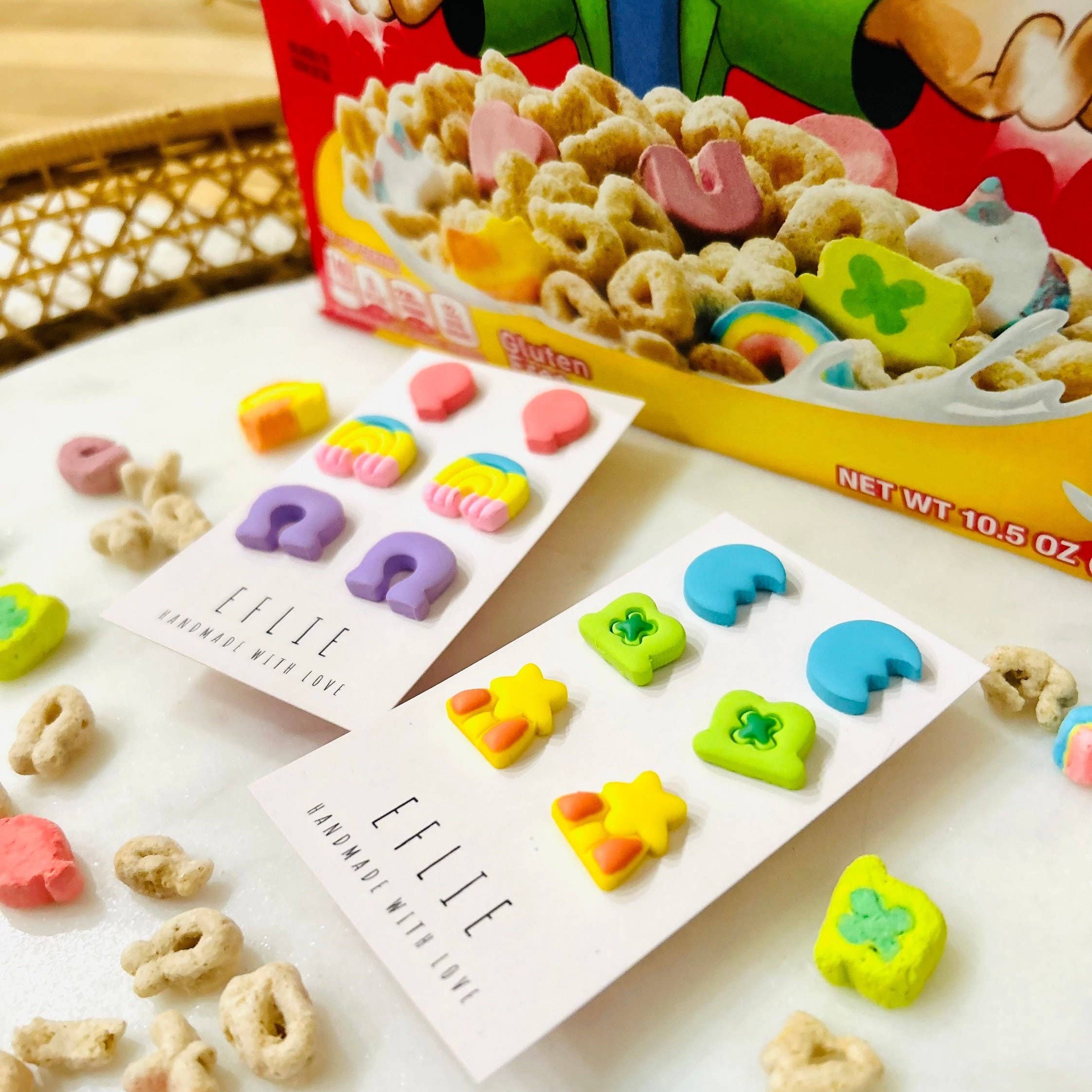 Eflie - Wholesale Stud/Post Earrings - St Patrick's Lucky Charms Marshmallow Clay Earrings2