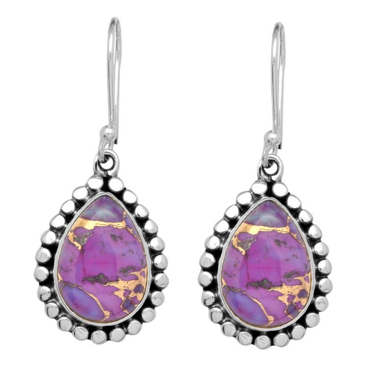 Boucles d'oreilles pendantes en argent sterling Rivulets of Gold et turquoise violette pour la vente par Saraswati Imports
