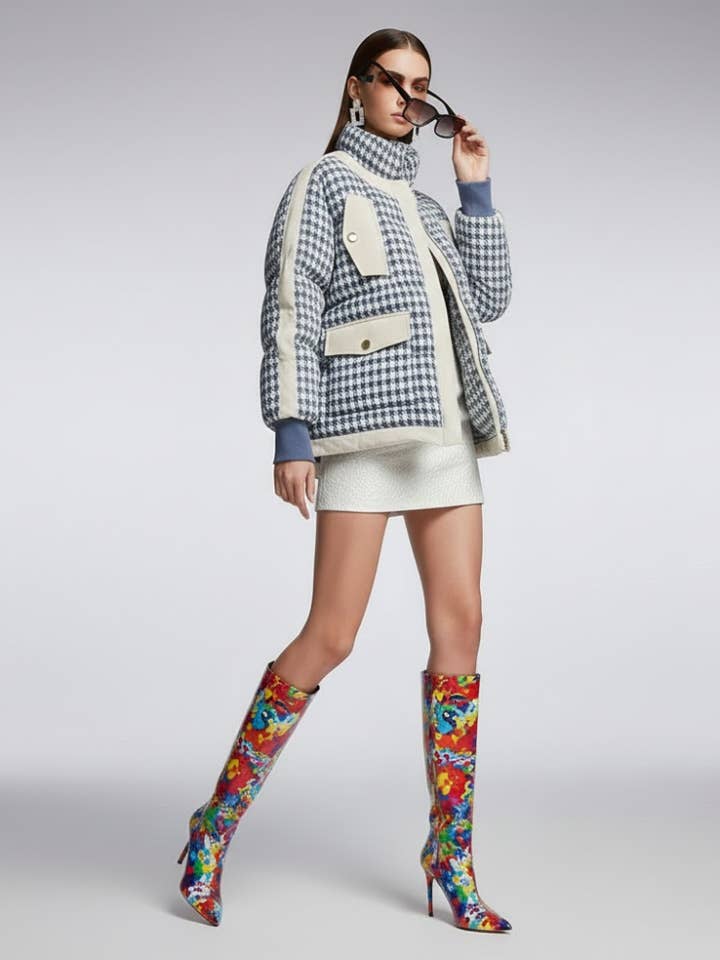 Women's Houndstooth Puffer Jacket UPPER EAST SIDE New Collection Couture in Manhattan BYMANYC ® New York for wholesale by BYMANYC NEW YORK