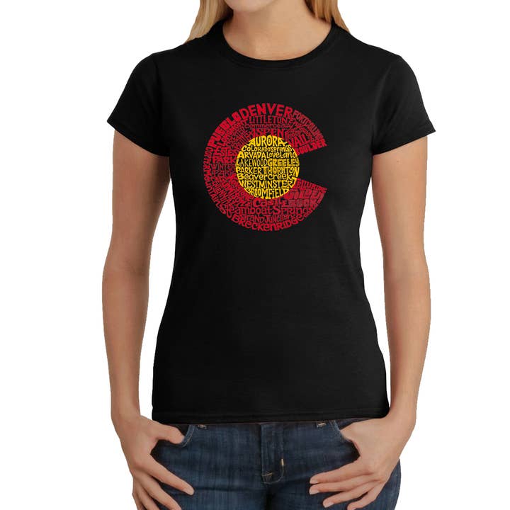 LA Pop Art - Wholesale Screen Printed T-Shirt - Women's - Women's Word Art T-shirt - Colorado