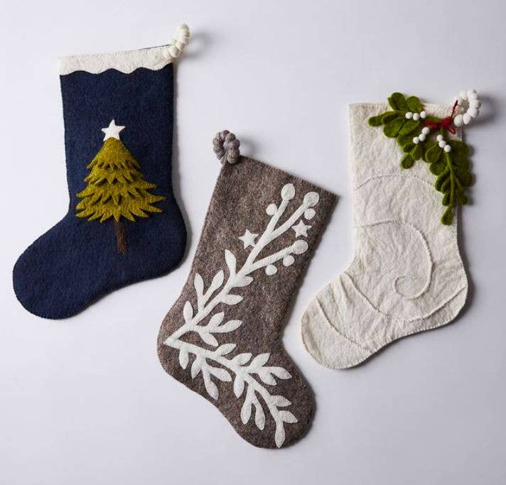 Arcadia Home - Wholesale Holiday Stocking - Handmade Wool Christmas Tree Stocking in Navy, Classic1