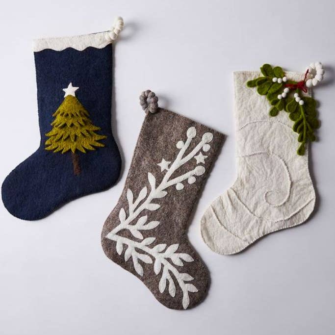 Arcadia Home - Wholesale Holiday Stocking - Handmade Wool Christmas Tree Stocking in Navy, Classic1