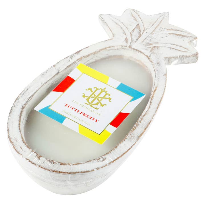 LUX FRAGRANCES - Wholesale Jar/Filled Candle - $14.00 min 6 - TUTTI FRUITY WHITEWASHED PINEAPPLE CANDLE