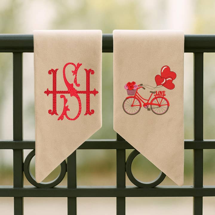 Vintage Valentine's Day Cupid Embroidered Wreath Sash | Personalised Front Door Decor | Seasonal Door Hanger | Monogram Wreath Sash for wholesale by Cottage & Club