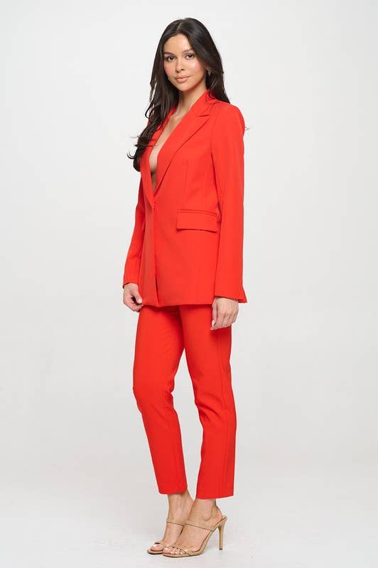 REMOVED BRAND - Wholesale Blazer - Dames - Solide eenknoopssluiting blazer met stretchvoering en klepzakken4