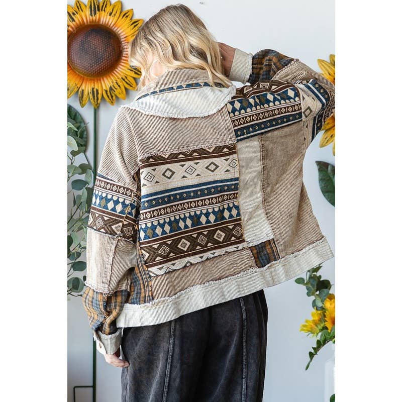 Oli&Hali - Wholesale Jacket - Women's - MINERAL WASHED MIXED MEDIA BUTTON CORDUROY JACKET4