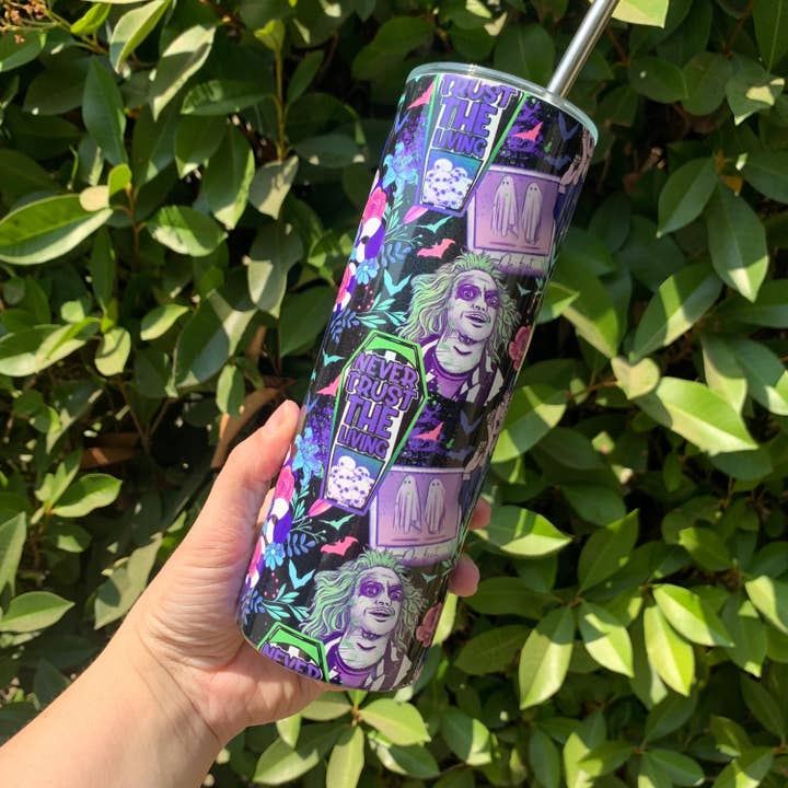 Beetlejuice Tumbler Main Characters for wholesale by Striped Coffin Customs