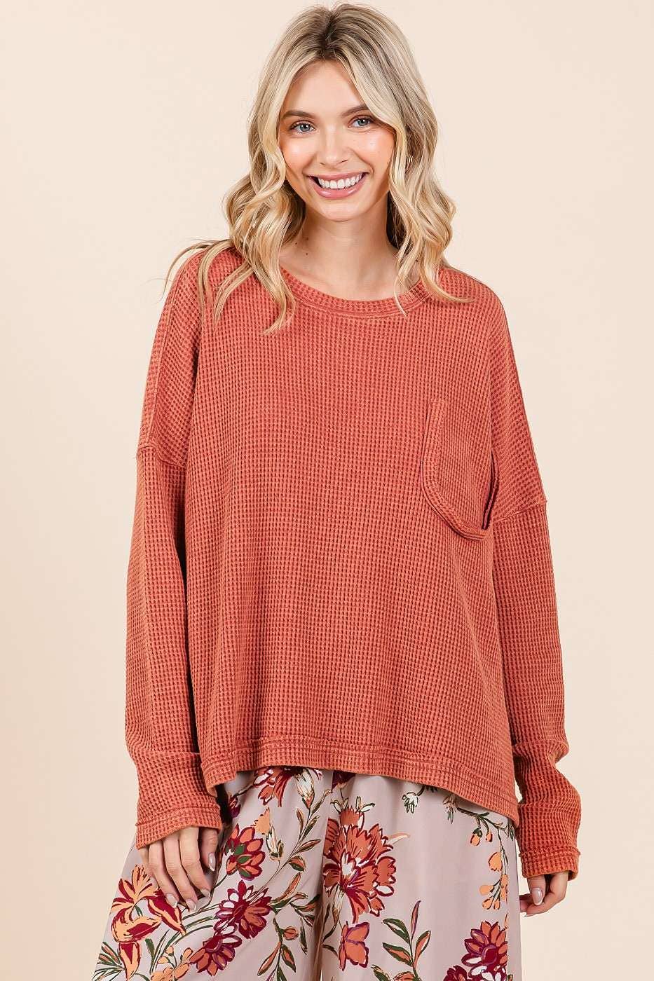 mittoshop - Venta al por mayor Jersey corto de punto - Mujer - TOP TIPO GOFRE DE MANGA LARGA CON BOLSILLO RECORTADO EN LAVADO MINERAL2