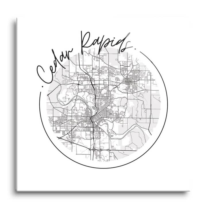 Minimalistic B&W Iowa Cedar Rapids Circle Map 12x12 Glass Pl for wholesale by Love Local