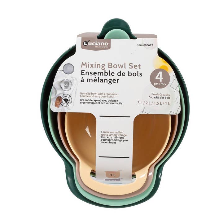 Luciano 4-Piece Mixing Bowl Set, (1L, 1.5L, 2L, 3L) for wholesale by Luciano Gourmet