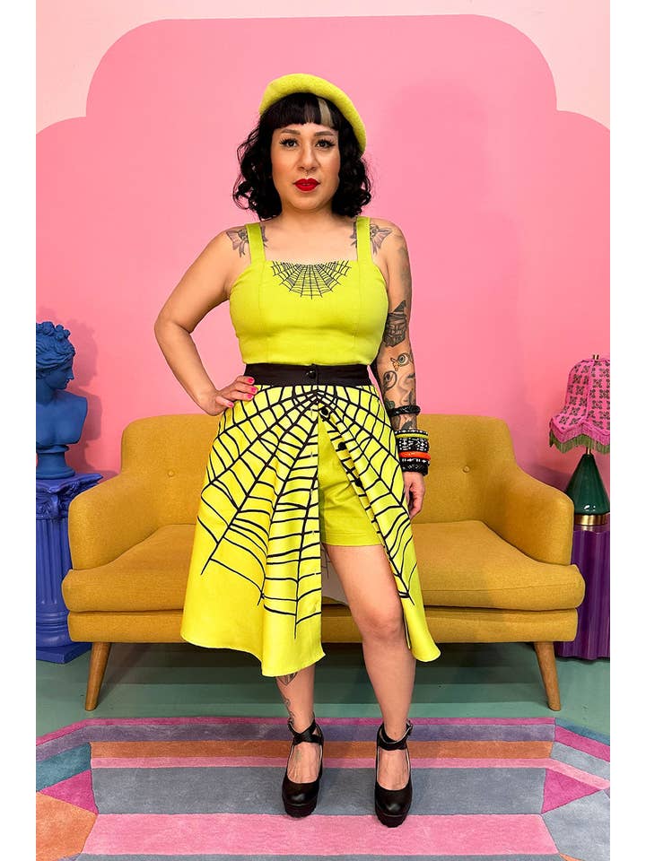 The Oblong Box Shopâ„¢ - Wholesale Skirt - Women's - Glamour Ghoul Spiderweb Skirt in Chartreuse Green