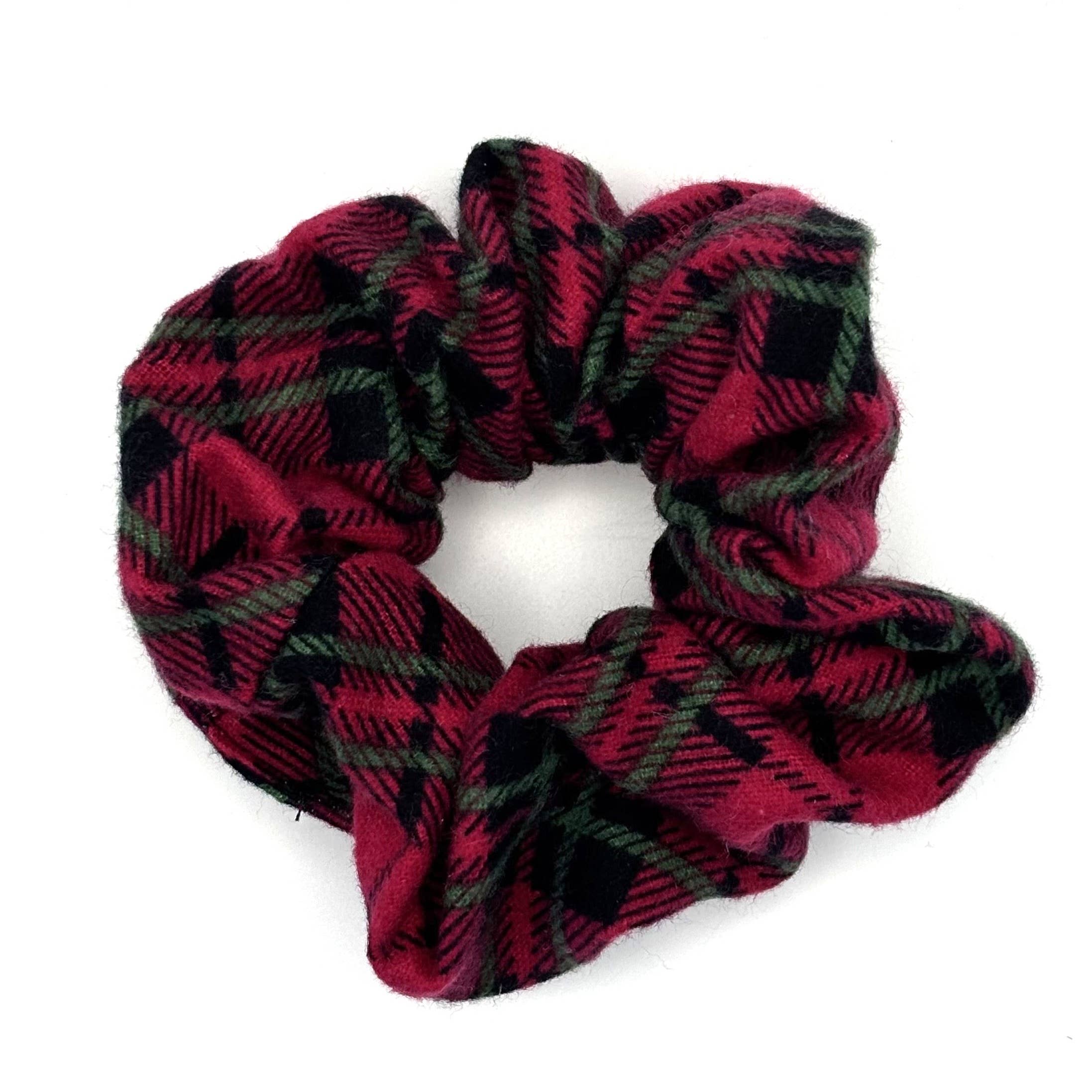 QuietJoy - Vente Chouchou – femme - Chouchou fait main en flanelle rouge et verte2