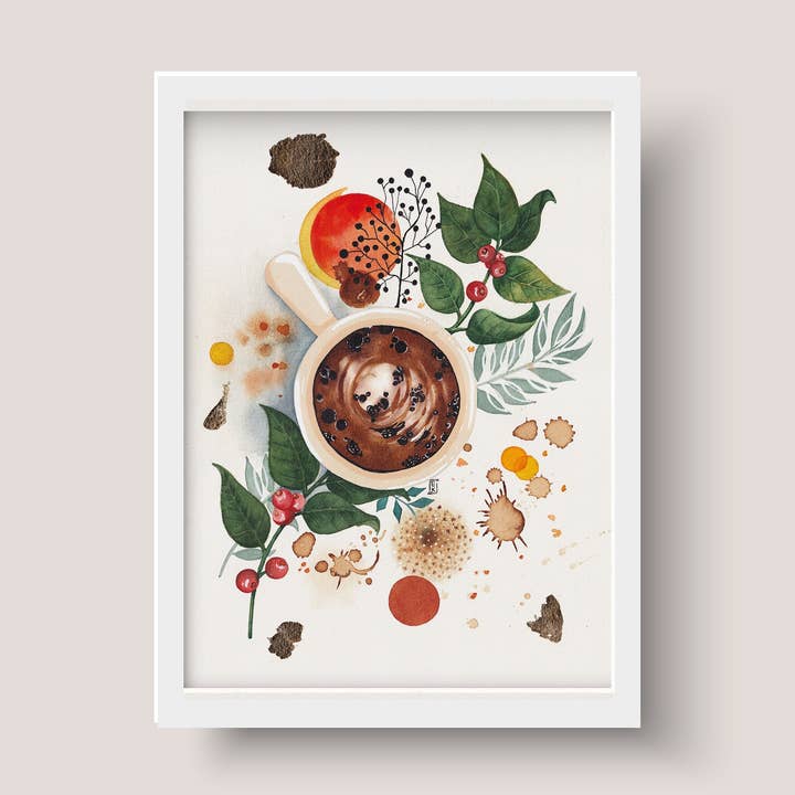 Coffee Watercolor Art | Coffee Guide Print | Coffee Wall Art for wholesale by Ellen Kency