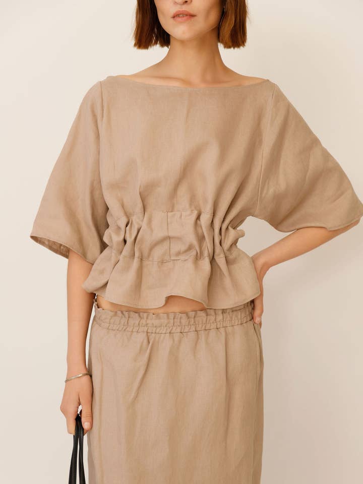 Anita Belted Linen Top for wholesale by WUESTE