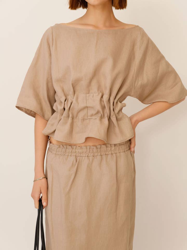 Anita Avslappnad Linne Topp med Bälte för wholesale av WUESTE
