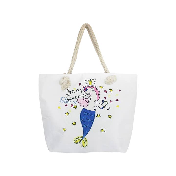 Cap Zone – wholesale Tote bag – Women's – Unicorn And Mermaid Zippered Canvas Tote Bag2