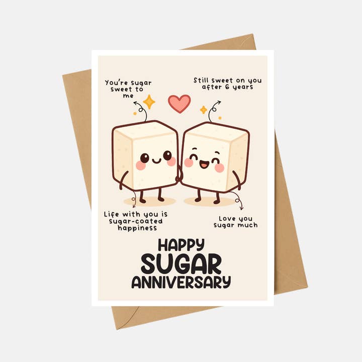 Anniversary Card - Sugar Anniversary card - A6 for wholesale by The Playful Press